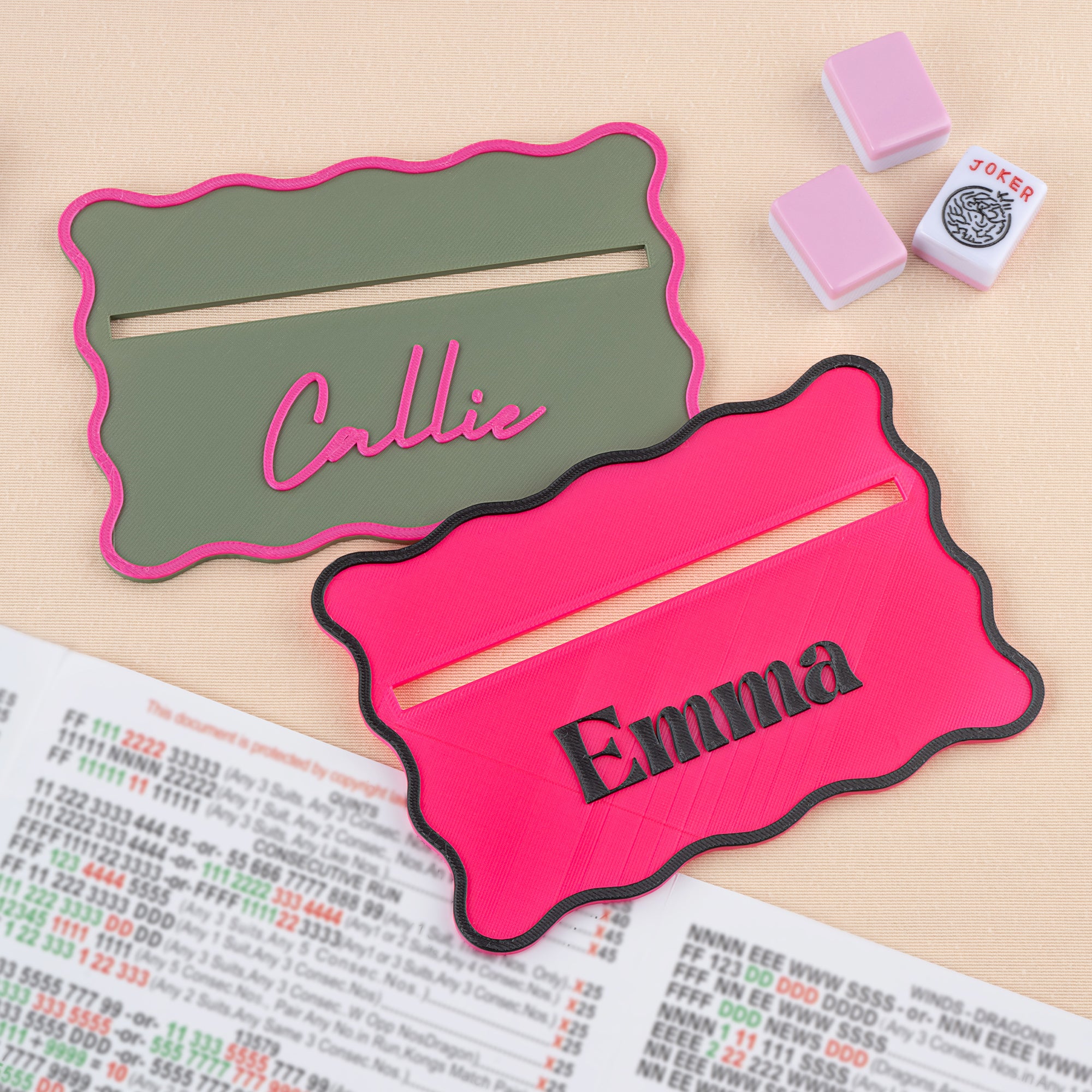 Personalizado en 3D con borde festoneado Multicolor Mahjong Línea Finder con nombre Mahjong Noche de juegos Regalo de cumpleaños para los entusiastas de Mahjong