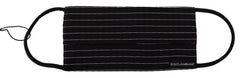 Women's Black White Stripes Elastic Ear Strap One Size Face Mask And Polyester Silk Accessory