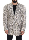 Men's White Leopard Single Breasted Coat Blazer Cotton Elastane Clothing