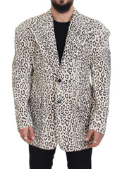 Men's White Leopard Single Breasted Coat Blazer Cotton Elastane Clothing