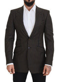 Men's Black Brown Stripes Single Breasted Blazer And Virgin Wool Clothing