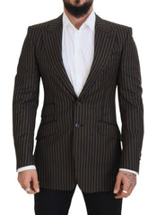 Men's Black Brown Stripes Single Breasted Blazer And Virgin Wool Clothing