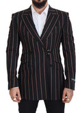Men's Black Stripes Viscose Double Breasted Blazer Clothing