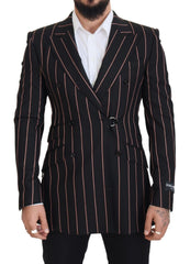 Men's Black Stripes Viscose Double Breasted Blazer Clothing