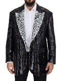 Men's Black Sequined Cow Pattern Nylon Blazer Clothing