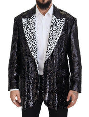 Men's Black Sequined Cow Pattern Nylon Blazer Clothing