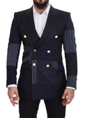 Men's Blue Wool Patchwork Double Breasted Blazer Navy Virgin Clothing