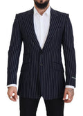 Men's Dark Blue Stripe Wool Single Breasted Blazer Navy Virgin Polyester Clothing