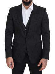 Men's Black Floral Brocade 2 Piece Martini Suit Polyester