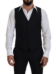 Men's Black Virgin Wool Waistcoat Formal Dress Vest