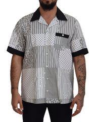 Men's White Black Patterned Button Down Shirt And Cotton