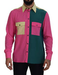 Men's Multicolor Patchwork Silk Button Down Shirt