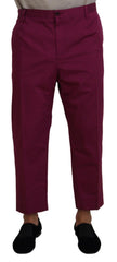 Men's Logo-Detailed Cotton Trousers Magenta Elastane