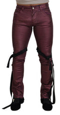 Magenta Cotton Men Casual Harness Denim Jeans Pink Elastane Clothing