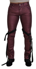 Magenta Cotton Men Casual Harness Denim Jeans Pink Elastane Clothing