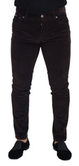 Men's Corduroy Trousers Brown Cotton Silk Elastane