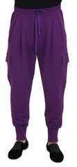 Men's Purple Cotton Cargo Sweatpants Jogging Pants