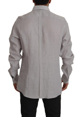 Men's Gray Linen Long Sleeves Formal Gold Shirt