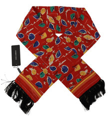Men's Multicolor Dg Umbrellas Print Shawl Fringe Scarf Silk