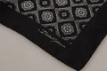 Men's Black Geometric Patterned Square Handkerchief Scarf Silk