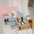 Alfombrilla de piel antideslizante para comida de perro con nombre personalizada en 3D con diseño de perro de dibujos animados Regalo de cumpleaños para los amantes de los perros