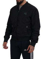 Men's Black Nylon Logo Bomber Zipper Jacket Clothing