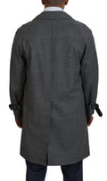 Men's Gray Wool Plaid Long Trench Coat Jacket Clothing