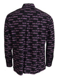Men's Black Purple Logo Slim Dress Formal Shirt Cotton