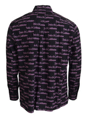 Men's Black Purple Logo Slim Dress Formal Shirt Cotton