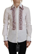 Women's White Lace Long Sleeves Ruffle Collar Top Cotton Elastane