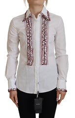 Women's White Lace Long Sleeves Ruffle Collar Top Cotton Elastane