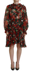 Women's Multicolor Geranium A-Line Knee Length Dress Silk