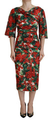Women's Multicolor Geranium Silk Sheath Midi Dress Elastane