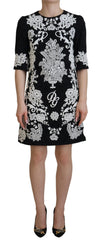 Women's Black Lace Trim Half Sleeves A-Line Dress