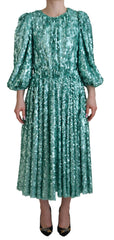 Women's Blue Sequined Pleated Aline Midi Nylon Dress