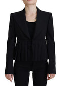 Women's Black Single Breasted Fit Blazer Wool Jacket Virgin Elastane Clothing