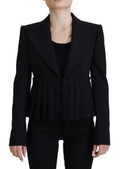 Women's Black Single Breasted Fit Blazer Wool Jacket Virgin Elastane Clothing