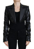Women's Black Long Sleeves Crop Blazer Cotton Jacket Clothing