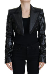 Women's Black Long Sleeves Crop Blazer Cotton Jacket Clothing