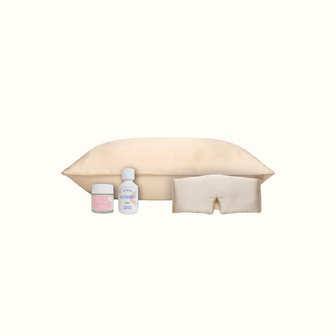 Pack maternité - taie en soie, masque de nuit + gel douche et baume Minois offert