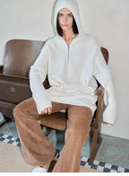 Autumn Ticket Simple and versatile Zhongding 30s wool blend hoodie zipper round neck sweater