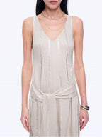 Milan Holiday Silver Striped Linen V-Neck Drape Dress