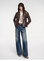 Phantom of the Floating Palace imported oil wax sheepskin waist leather jacket from New Zealand