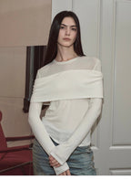 Modern Tricks personalized layered Tencel wool fake two-piece splicing one-shoulder versatile knitted top