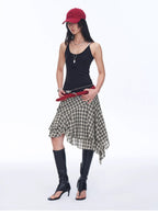 Full-level ballet Tencel acetate plaid irregular A-line skirt