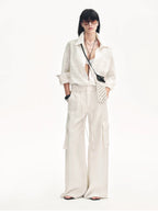 Rhythm in the Same Frequency Tencel linen workwear style wide-leg casual pants