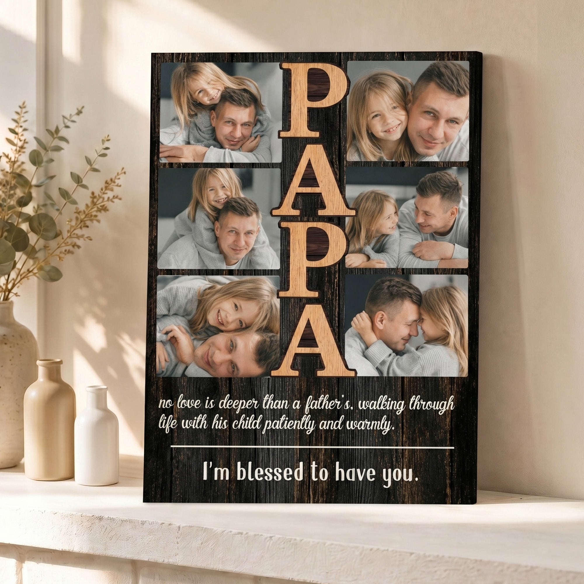 Personalizado 6 Fotos Giclee Impresiones en Lienzo con Texto Decoración para el Hogar Regalo del Día del Padre para Papá Abuelo