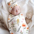 Set personalizado de manta y gorro con nudo de flores silvestres en acuarela con nombre Decoración de guardería Baby Shower Cumpleaños Regalo de Navidad para bebé recién nacido