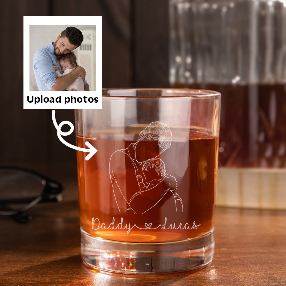 Vaso de Whisky de 10 oz Personalizado y Grabado en Línea con Foto de Retrato y Nombre Día del Padre Regalo de Cumpleaños para Hombre