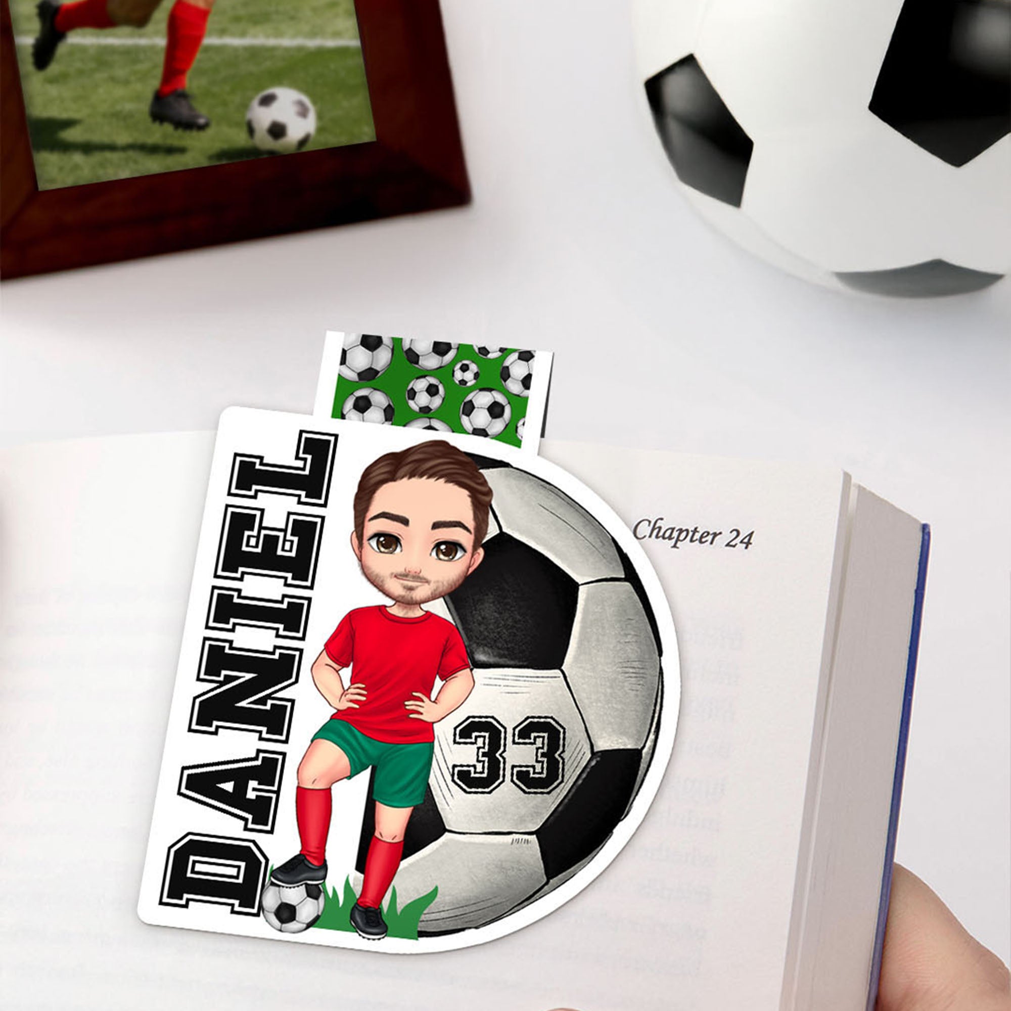 Marcapáginas magnético personalizado con el nombre y el número de un personaje de dibujos animados de fútbol Regalo de Navidad y Cumpleaños para los amantes del fútbol Los ratones de biblioteca